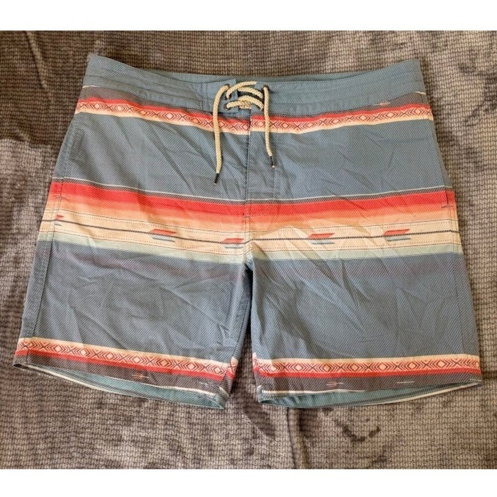 Faherty Board Shorts Mens 38 Blue Orange Southwestern Sunset Stripe Trunks 38x7